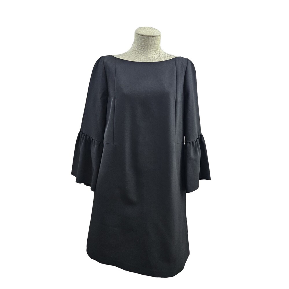 Lafayette 148 10 Marisa Bell-Sleeve Shift Dress Black Ponte Designer EUC